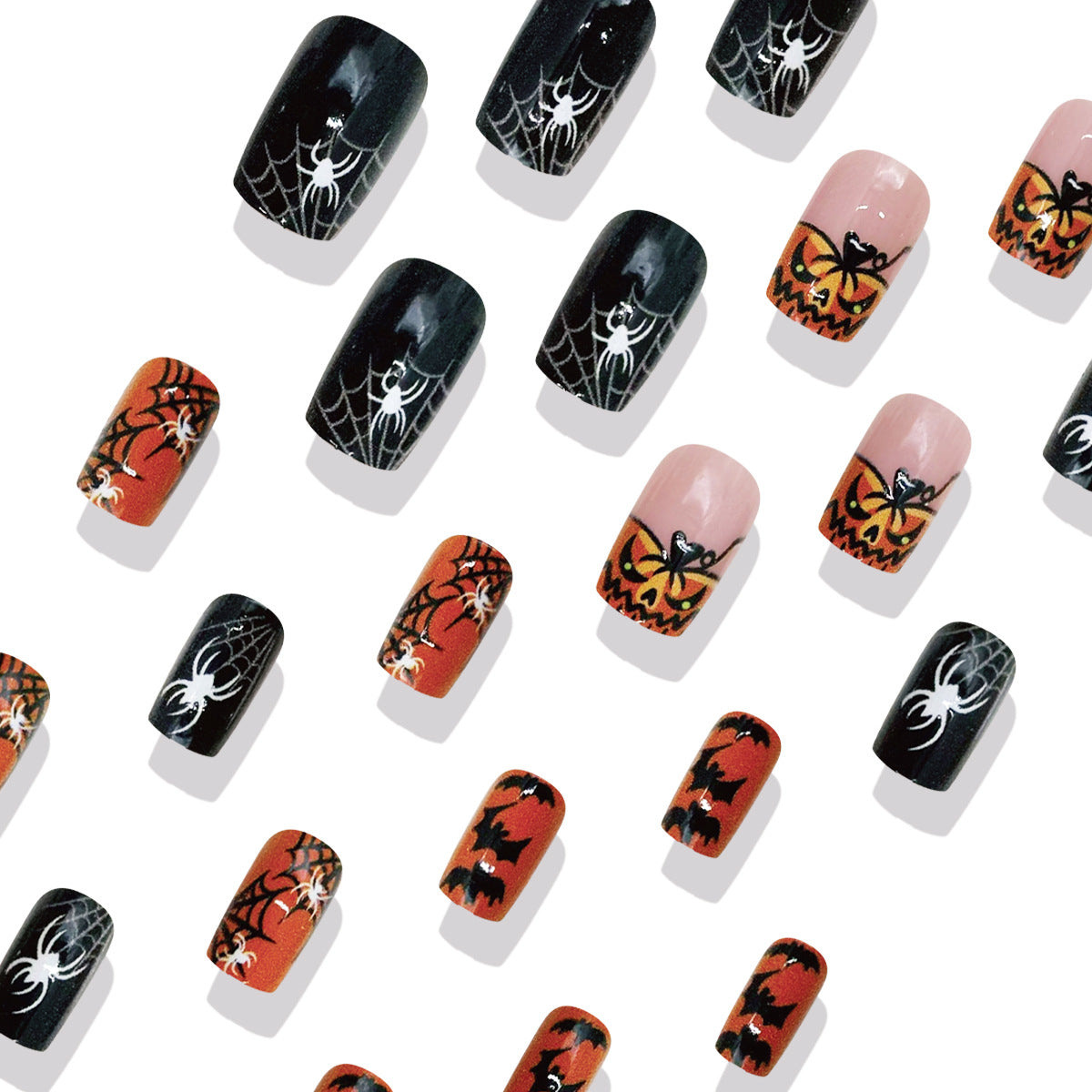 24pcs/Set Black & White Spiderweb Pumpkin French Tips Press On Nails