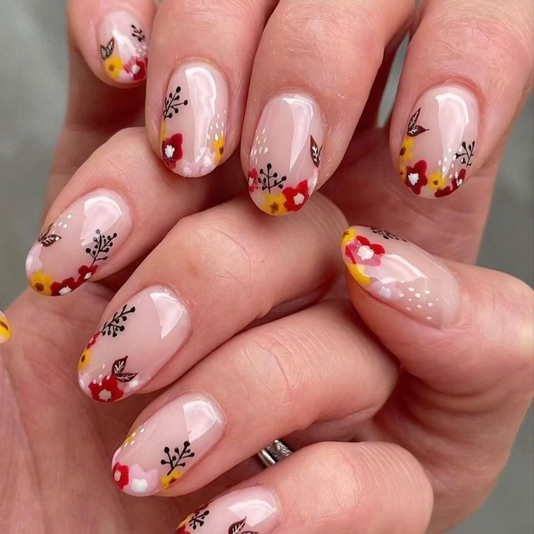 24pcs/Set Floral French Press On Nails