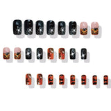 24pcs/Set Black & White Spiderweb Pumpkin French Tips Press On Nails