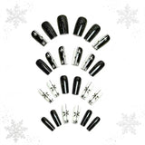 24pcs/Set Black & White Colorblock Snowflakes Press-On Nails
