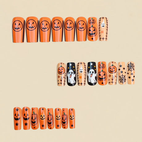 24pcs/Set Pumpkin White Ghost Skull Star Press-On Nails