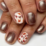 24pcs/Set Warm Brown & Orange Leaves with Glitter Press On Nails