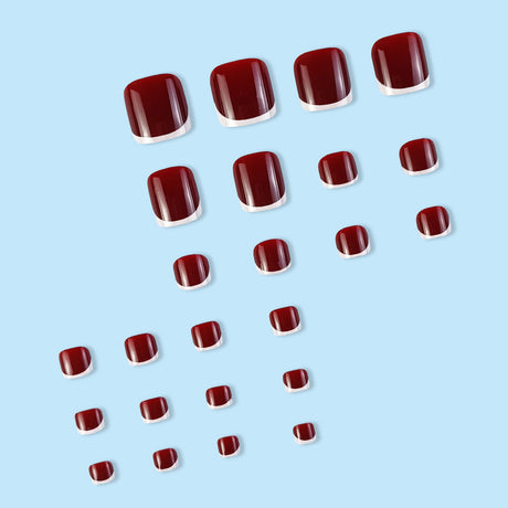 24pcs/Set Cherry Red French Tips Press On Toe Nails