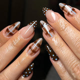 24pcs/Set Brown French Polka Dot Plaid Press-On Nails