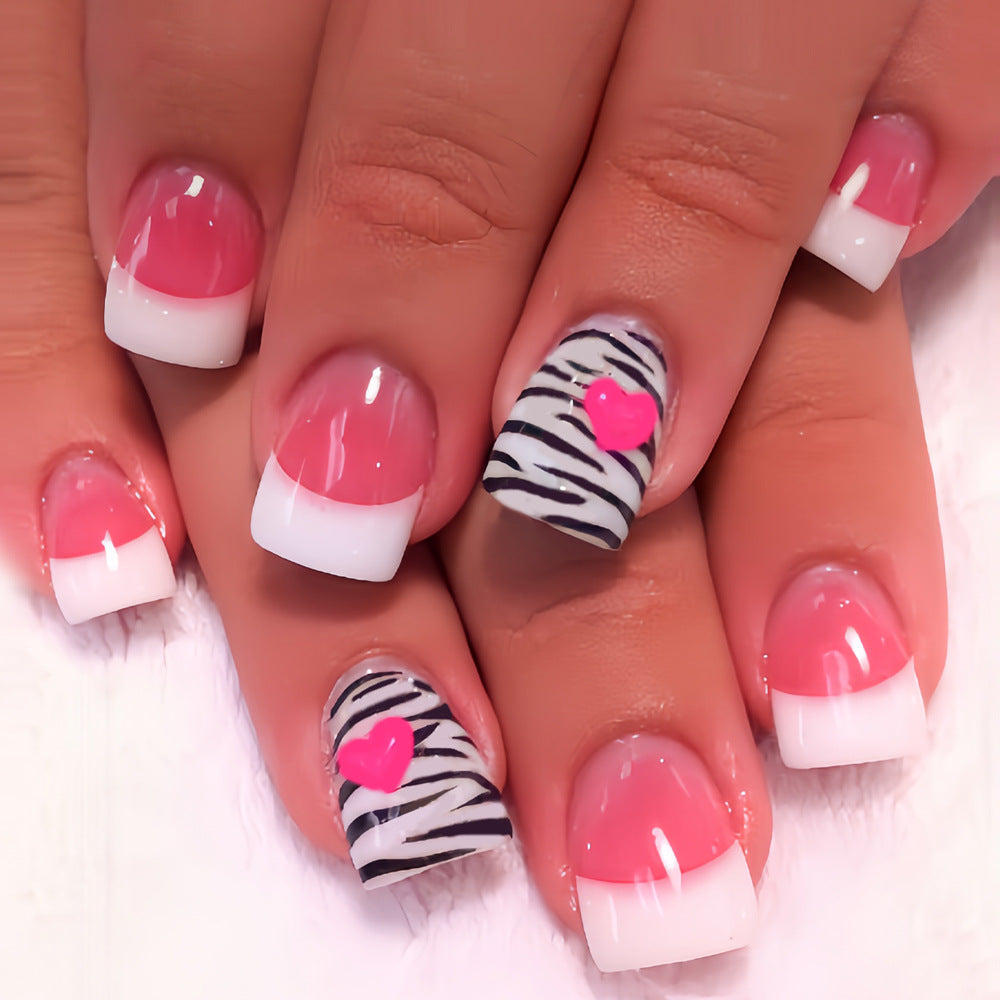 24pcs/Set Zebra French Tip Press-On Nails