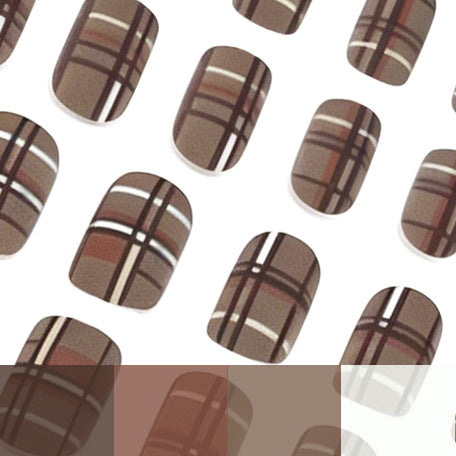 24pcs/Set Autumn Khaki Plaid Press-On Nails