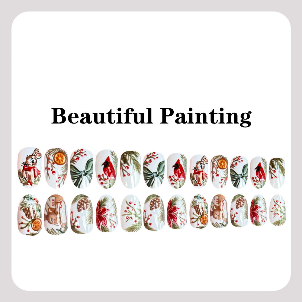24pcs/Set Red Birds & Berries Christmas Press On Nails