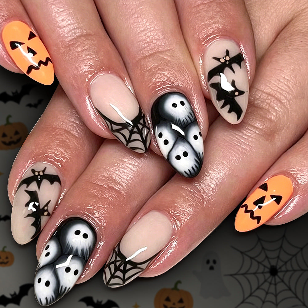 24pcs/Set Ghost Bat Pumpkin Press-On Nails