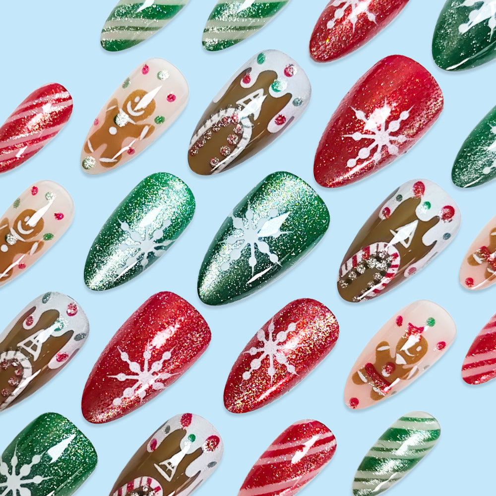24pcs/Set Gingerbread Man & Candy Press On Nails