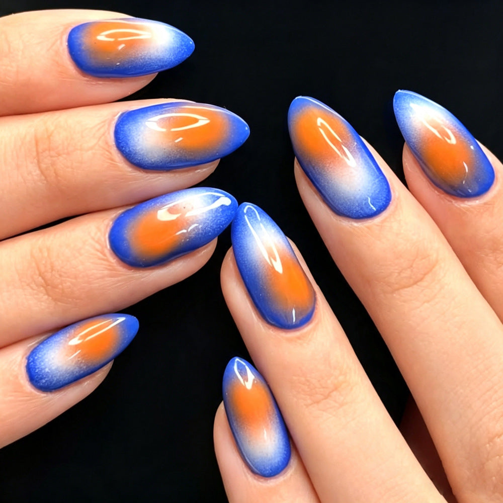 24pcs/Set Blue & Orange Color-Block Gradient Press On Nails
