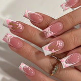 24pcs/Set White French Tip Heart Bow Press-On Nails
