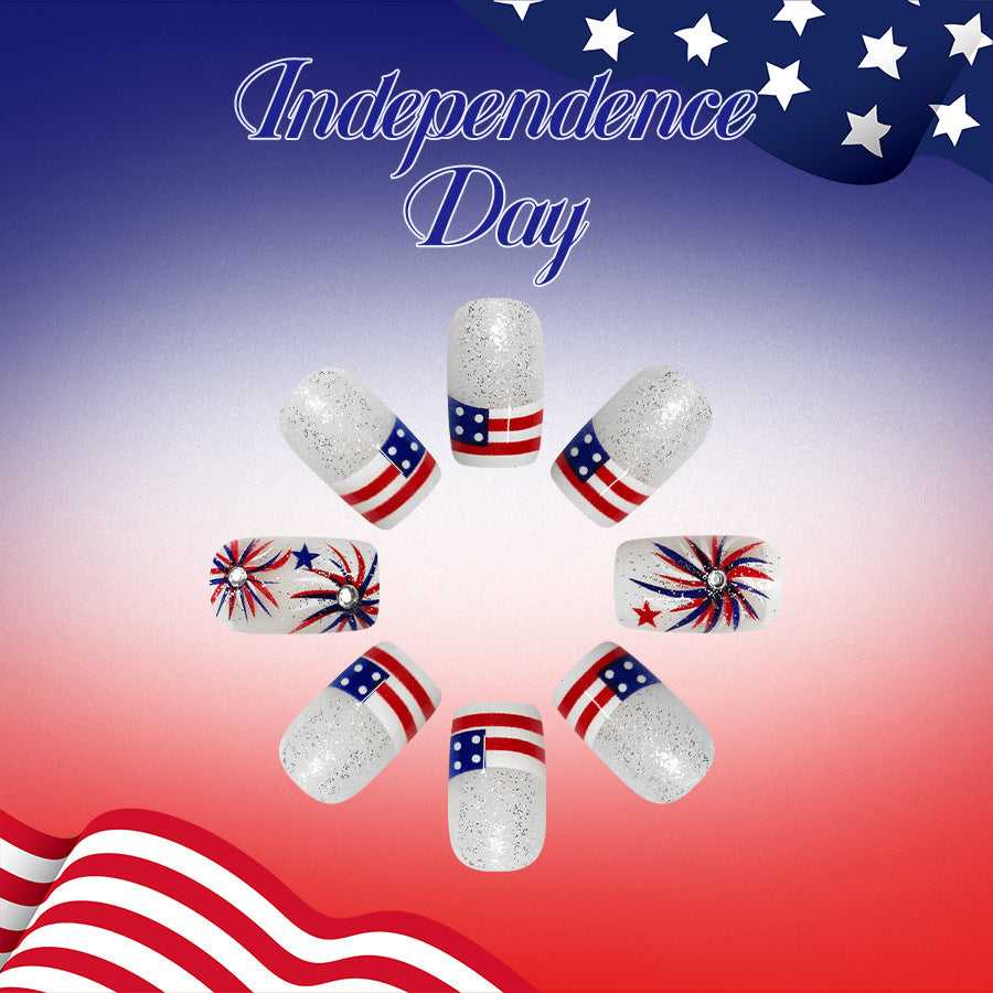 24pcs/Set Flag & Fireworks French Press-On Nails