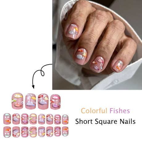 24pcs/Set 3D Watercolor Fish Press On Nails