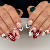 24pcs/Set Reindeer, Snowflake & Holly Berry French Tips Press On Nails
