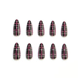 24pcs/Set Black & Pink Plaid Press On Nails