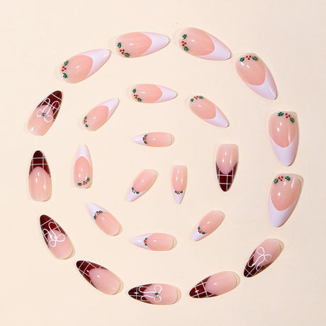 24pcs/Set White Plaid French Press On Nails