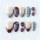 30pcs/Set Blue Ombre Floral Polka Dots Press On Nails