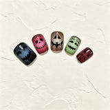 24pcs/Set Colorful Ghost Faces Cat Eye Press-On Nails