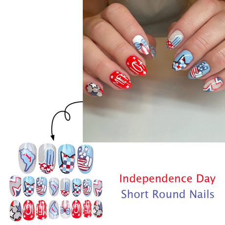 24pcs/Set Red Blue Split Color Star Letter Press-On Nails