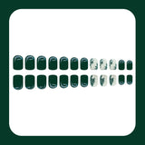 24pcs/Set Dark Green Snowflakes & Foliage Press-On Nails
