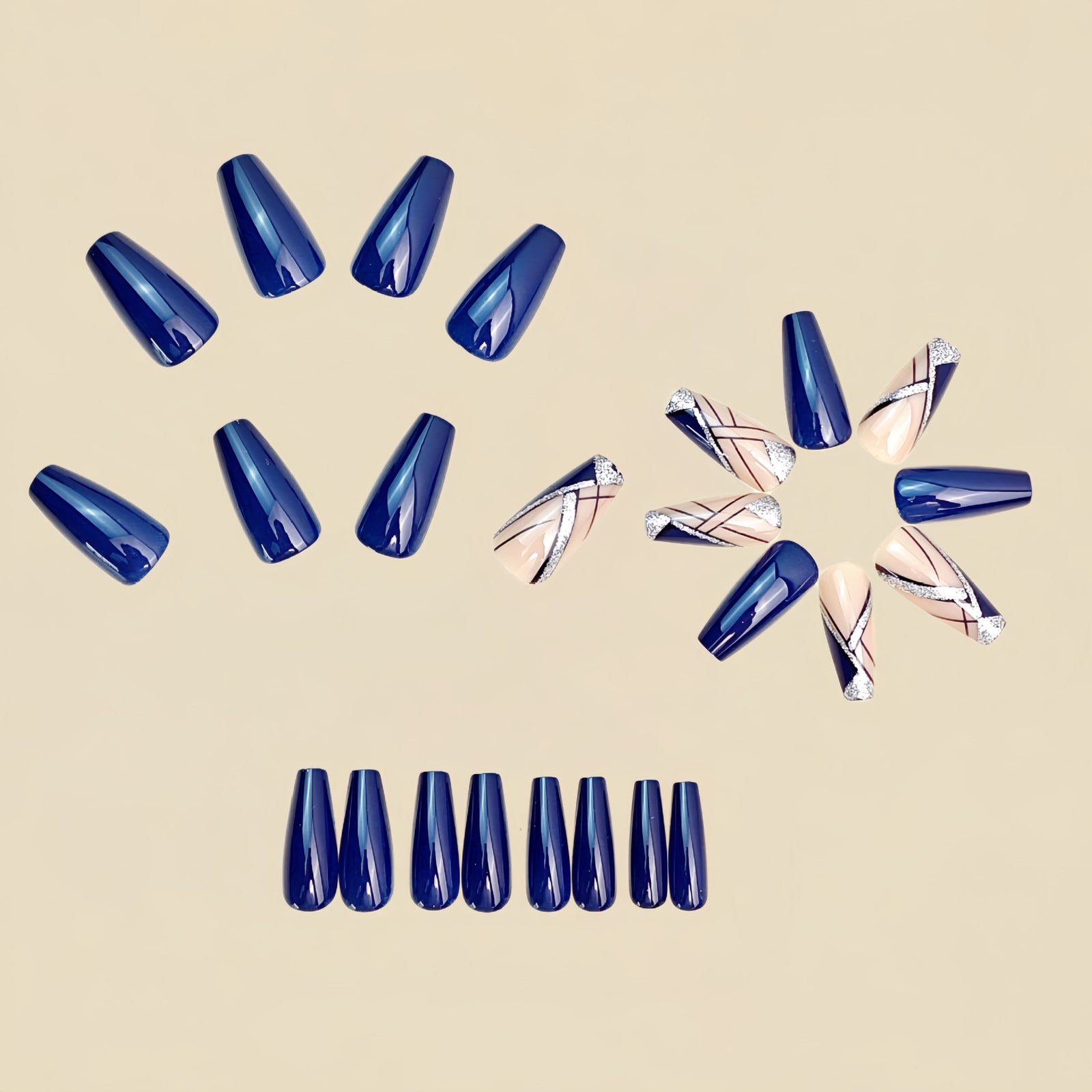 24pcs/Set Royal Blue & Nude Argyle Press-On Nails