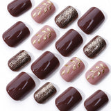 24pcs/Set Gradient Gold Foil Branches Press-On Nails