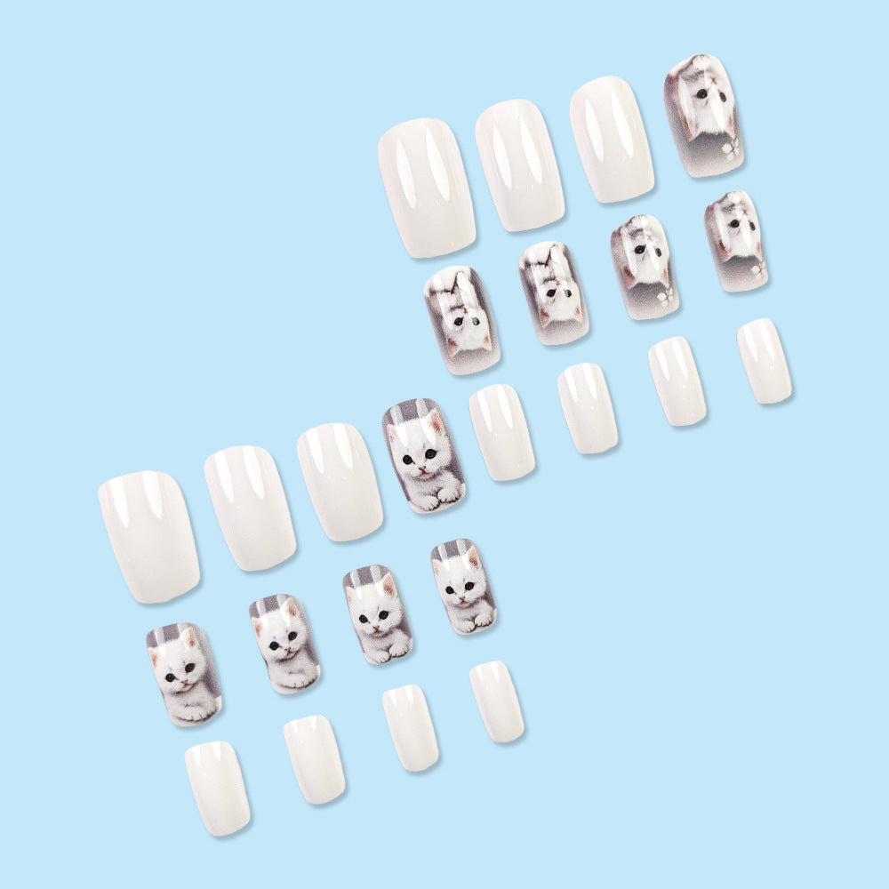 24pcs/Set White Cat Press On Nails