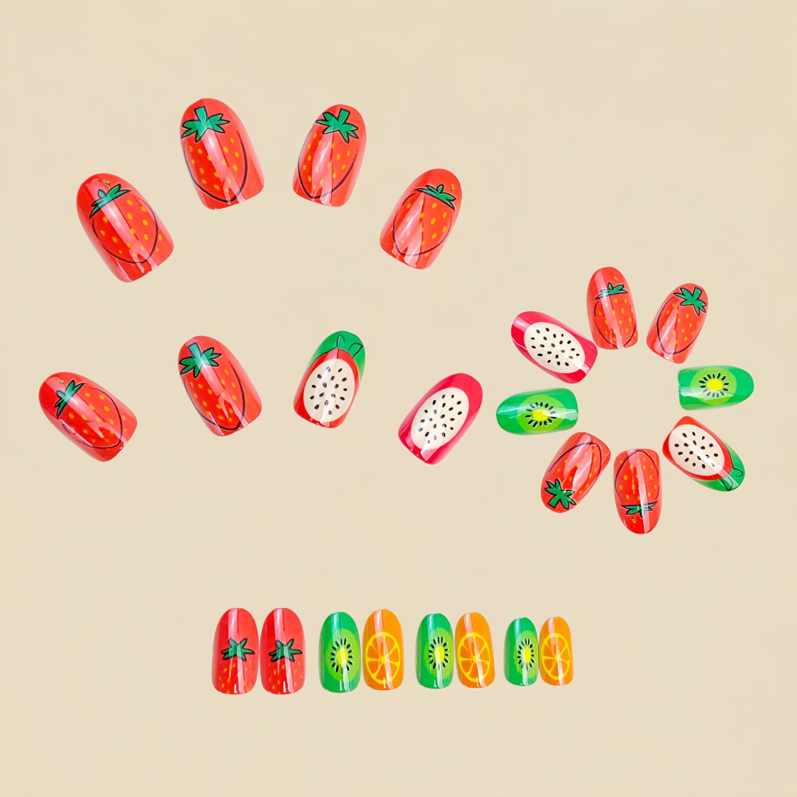 24pcs/Set Strawberry & Kiwi Press-On Nails