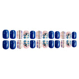 24pcs/Set Dark Blue Plaid Pumpkins Press On Nails
