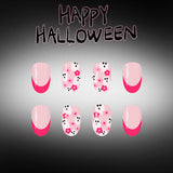 24pcs/Set Hot Pink French Ghost Floral Press-On Nails