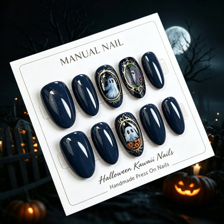 30pcs/Set Gold Foil Ghost Press On Nails
