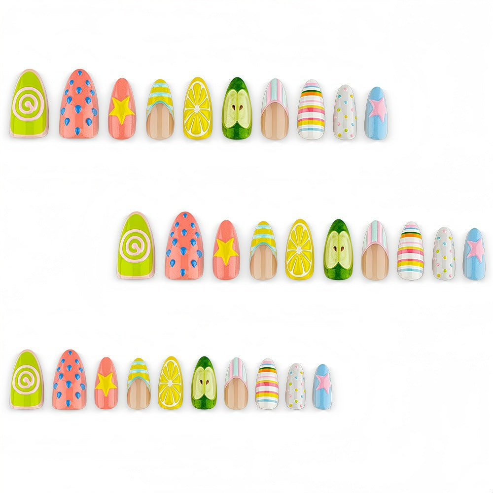 24pcs/Set Lemon Apple Star Press On Nails