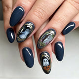 30pcs/Set Gold Foil Ghost Press On Nails