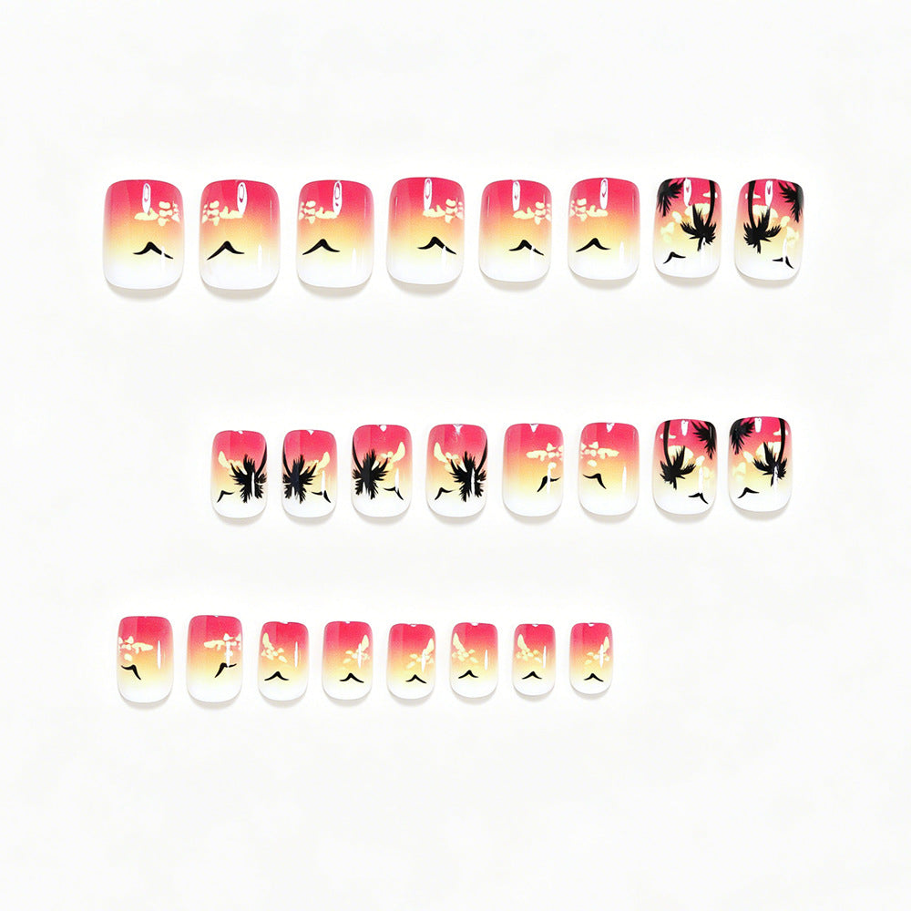 24pcs/Set Beach Sunset with Palm Trees & Seagulls Press-On Nails