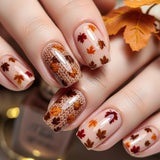 24pcs/Set Fall Brown Maple Leaves Press On Nails