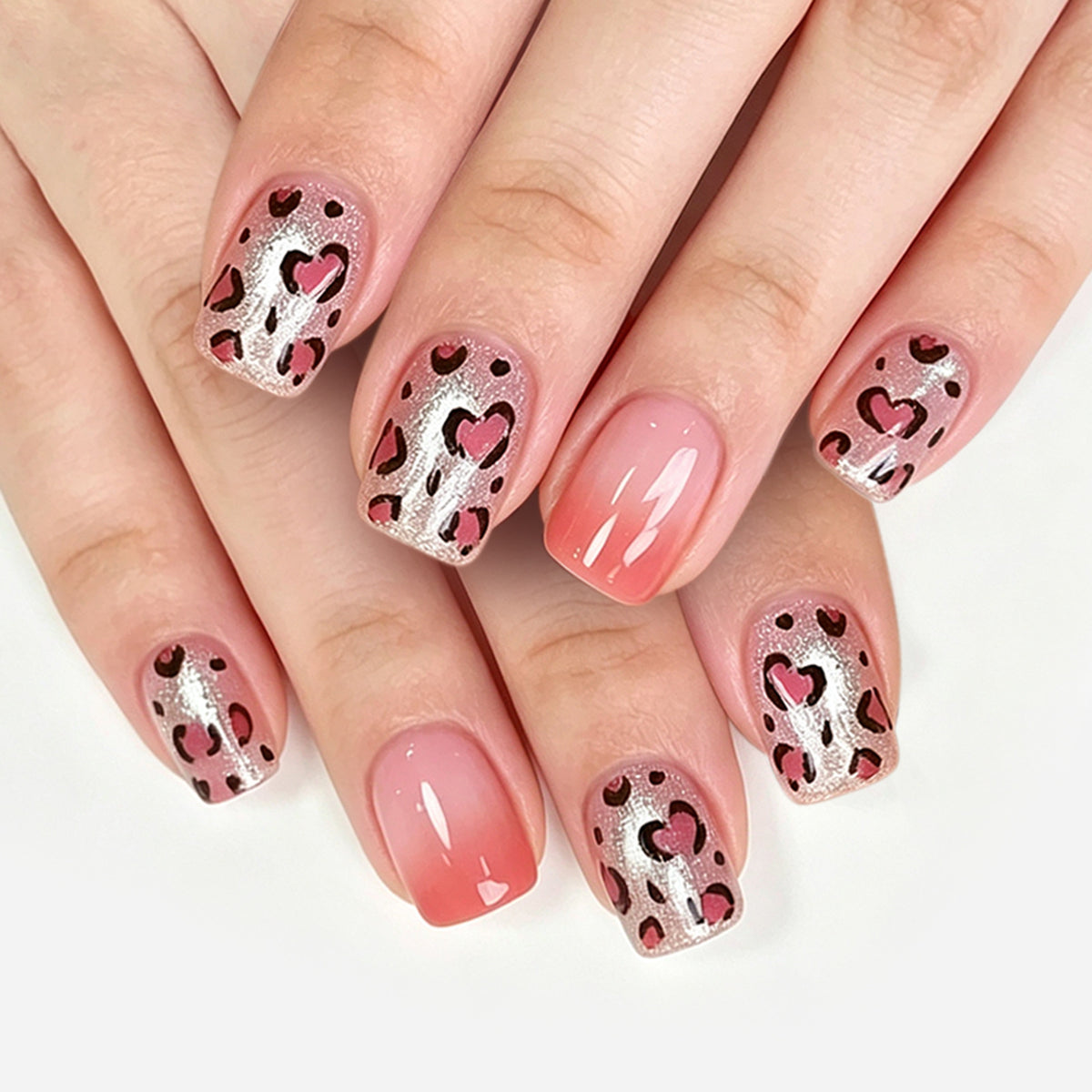 24pcs/Set Sparkling Leopard Print Cat Eye Press-On Nails