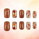24pcs/Set Vintage Maple Leaves Press On Nails