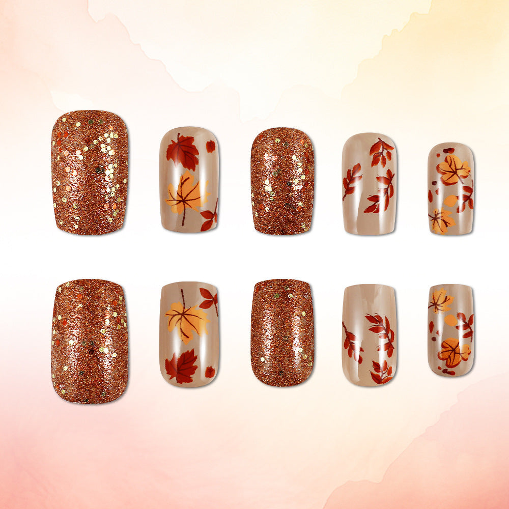 24pcs/Set Vintage Maple Leaves Press On Nails