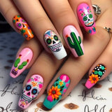 24pcs/Set Skull Cactus Sunflower Press-On Nails