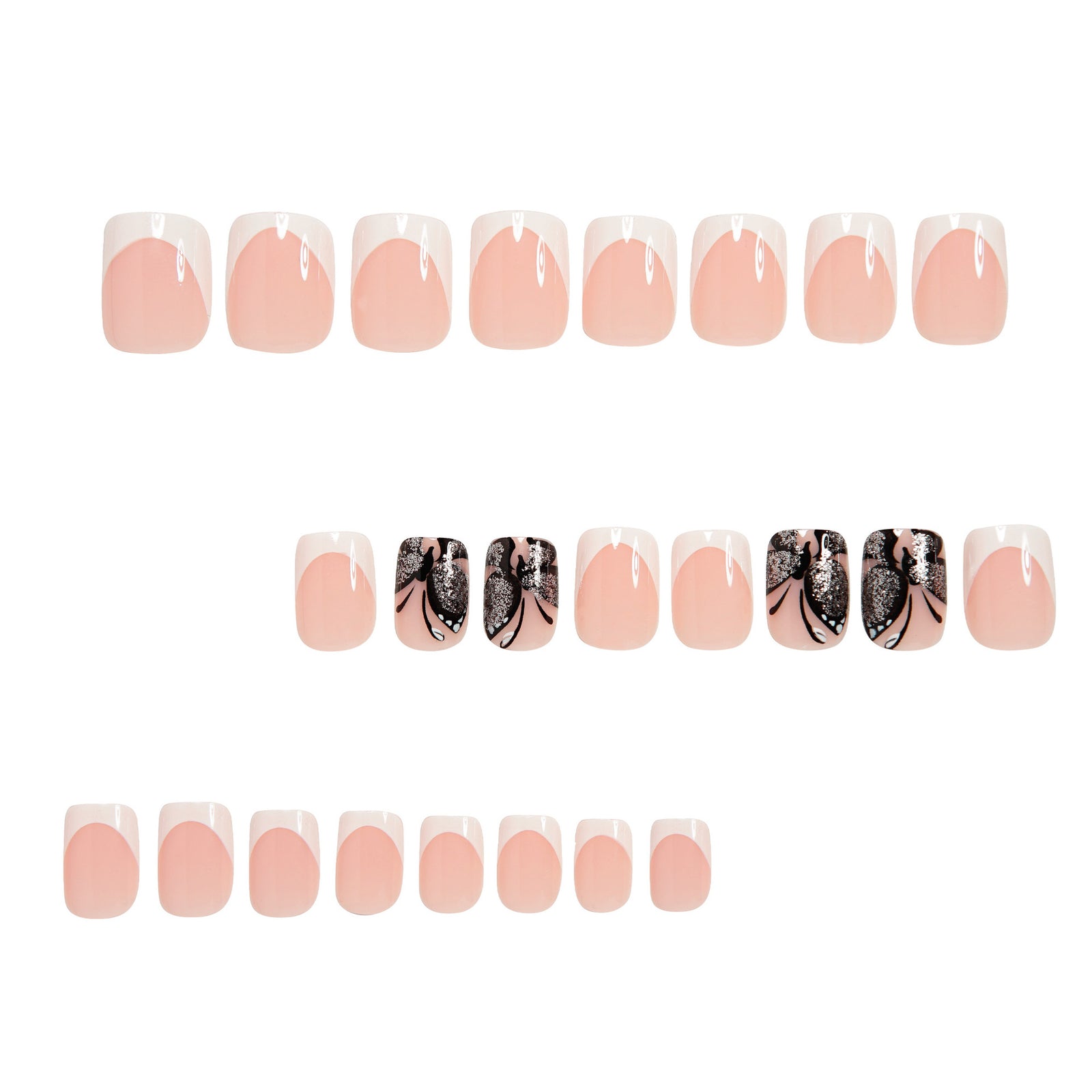 24pcs/Set French Tip with Line Art & Butterflies Press-On Nails