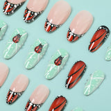 24pcs/Set Ladybug & Dewdrops Press-On Nails