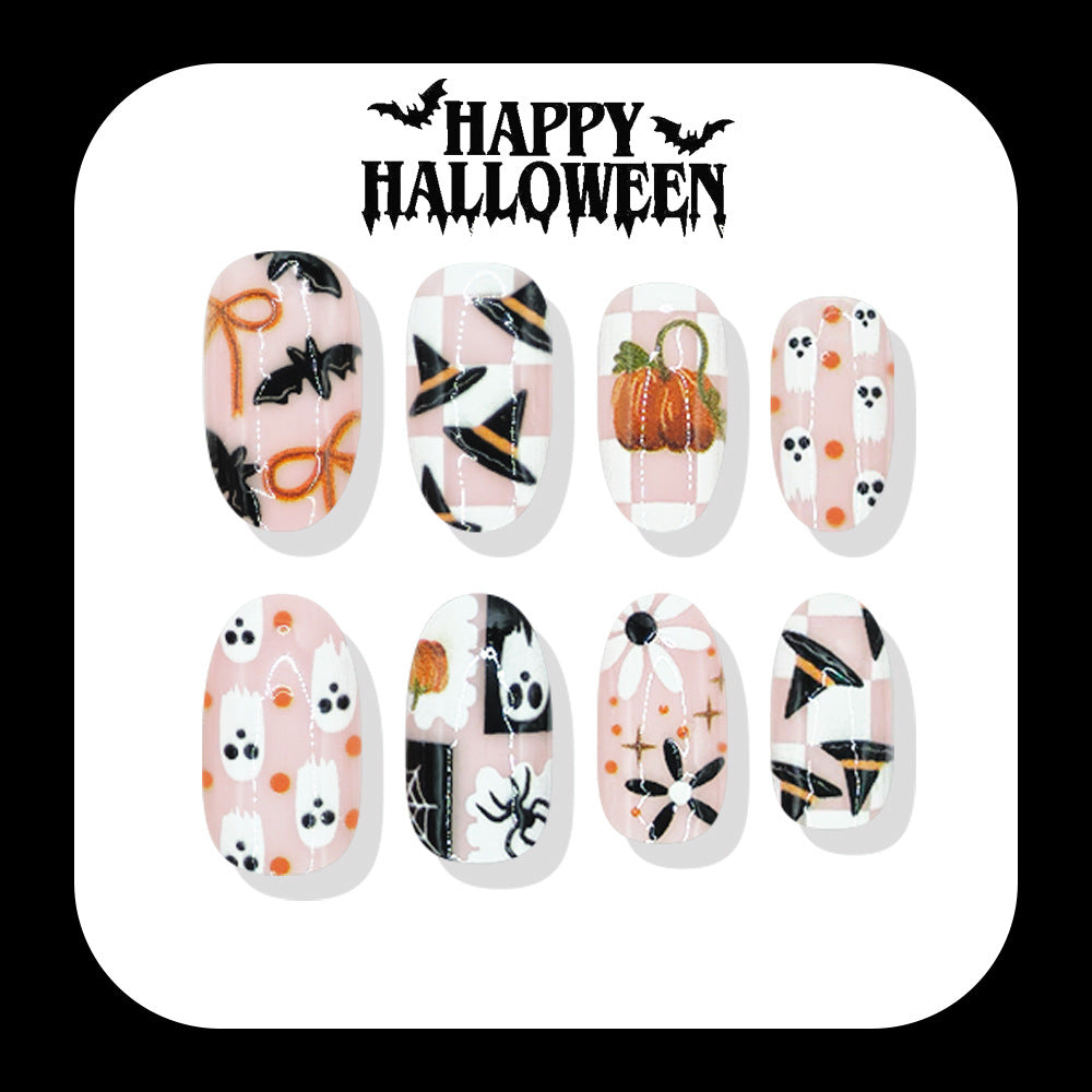 24pcs/Set Ghost, Bow, Bat & Pumpkin Press On Nails