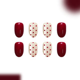 24pcs/Set Burgundy Cat Eye with Polka Dots Press On Nails