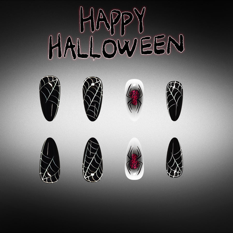 24pcs/Set Black Spider Web Spider Press-On Nails