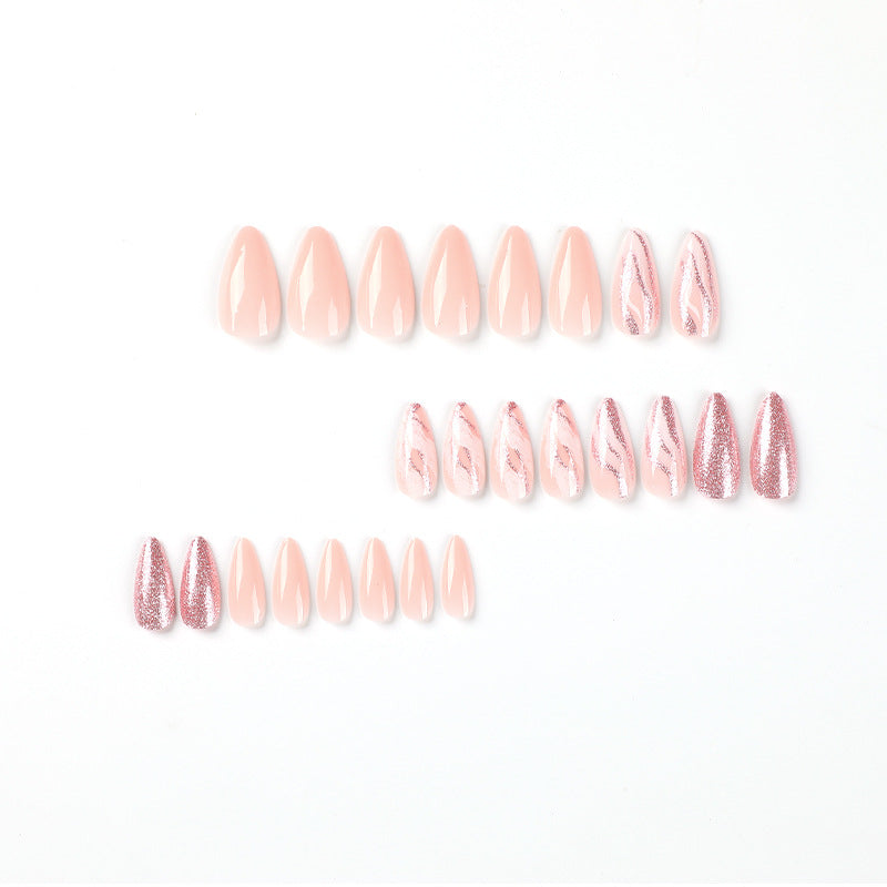 24pcs/Set Nude Pink Glitter Press-On Nails