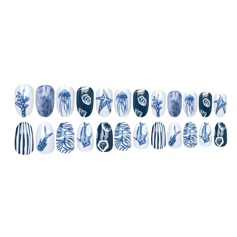 24pcs/Set Blue Ocean Life Press-On Nails Press-On Nails