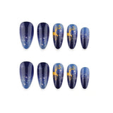 24pcs/Set Blue & Black Ombre Reindeer Press On Nails