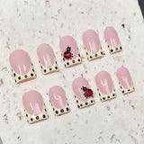 (Handmade) 10pcs/Set Yellow French French Tip Polka Dot Ladybug Press-On Nails
