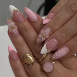 24pcs/Set French Tip 3D Floral Press-On Nails