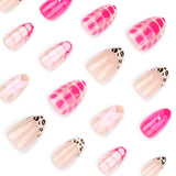 24pcs/Set Hot Pink French Tip Floral Star Press-On Nails